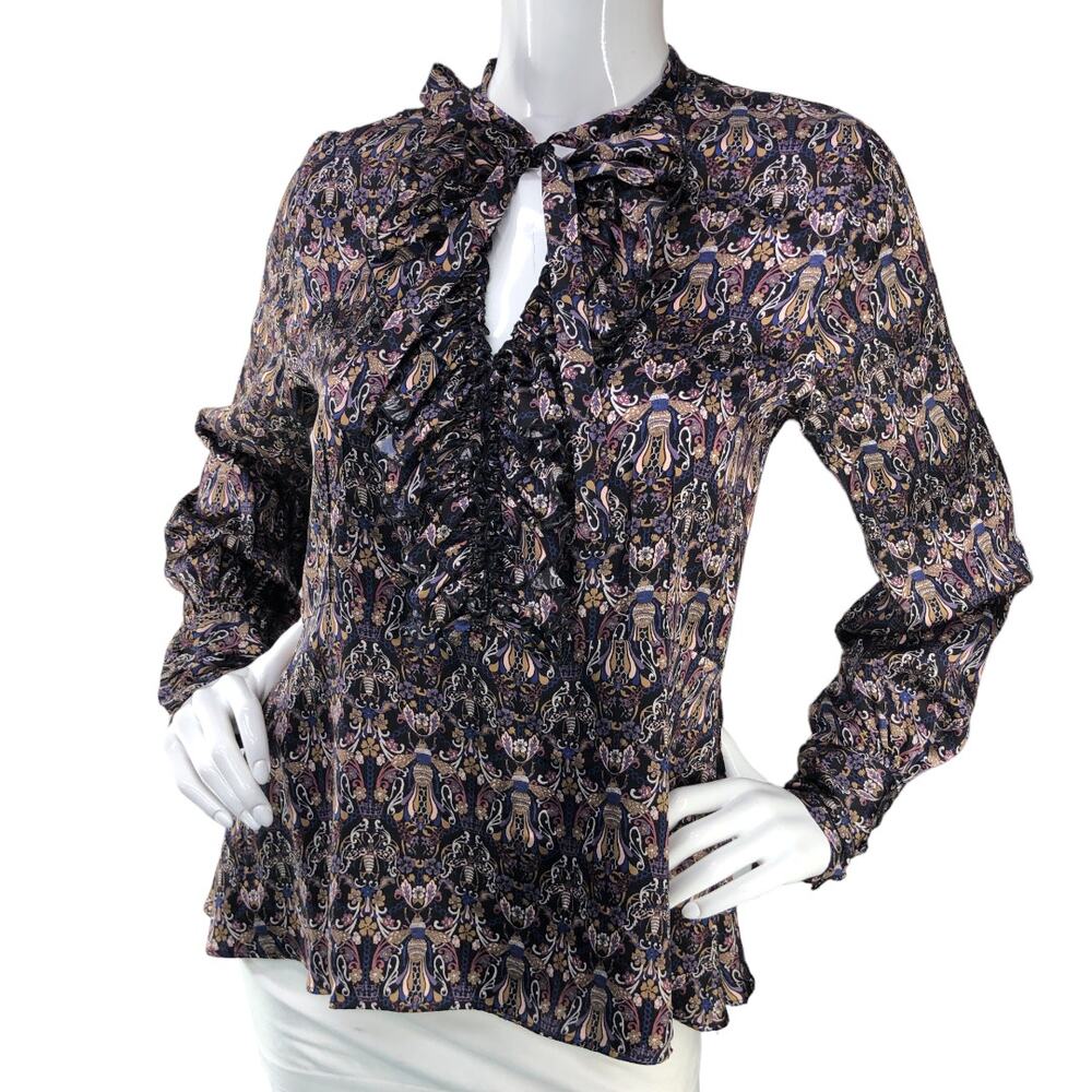 Le Sarte Pettegole Womens Size 42 US 6 Blouse Ruffle Long Sleeve Paisley Brown